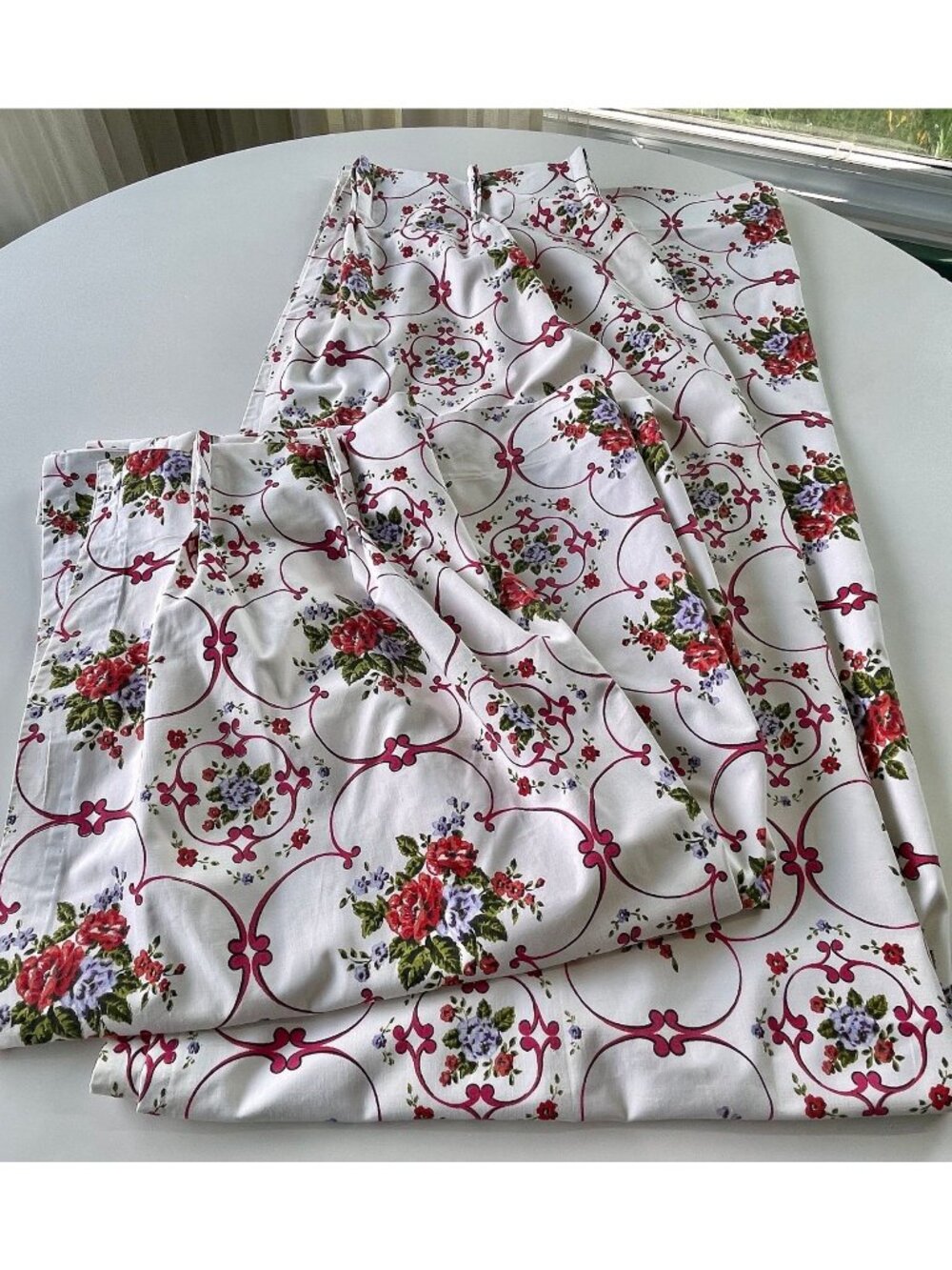 Pair of vintage 70s curtains, pleated black out panels, floral bedroom decor